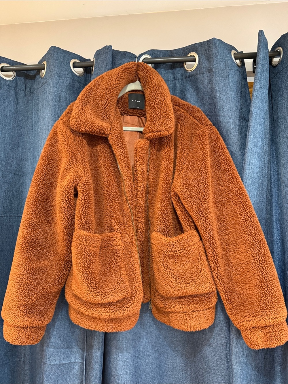 Elodie Plush Teddy Jacket - Rust Orange